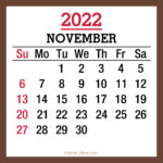 November 2022 Monthly Calendar, Printable Free, Brown, Sunday Start