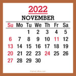 November 2022 Monthly Calendar with Holidays, Printable Free, Beige, Sunday Start