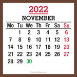 November 2022 Monthly Calendar with UK Holidays, Printable Free, Brown