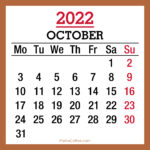 October 2022 Monthly Calendar, Printable Free, Beige, Monday Start