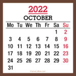 October 2022 Monthly Calendar, Printable Free, Brown, Monday Start
