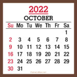 October 2022 Monthly Calendar, Printable Free, Brown, Sunday Start