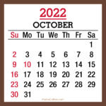 October 2022 Monthly Calendar with Holidays, Printable Free, Brown, Sunday Start
