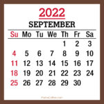 September 2022 Monthly Calendar, Printable Free, Brown, Sunday Start