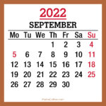 September 2022 Monthly Calendar with Holidays, Printable Free, Beige, Monday Start