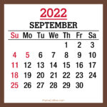 September 2022 Monthly Calendar with Holidays, Printable Free, Brown, Sunday Start