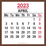 April 2023 Monthly Calendar with Holidays, Printable Free, Brown, Monday Start