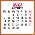 August 2023 Monthly Calendar, Printable Free, Beige, Monday Start