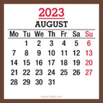 August 2023 Monthly Calendar, Printable Free, Brown, Monday Start