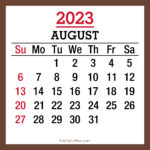 August 2023 Monthly Calendar, Printable Free, Brown, Sunday Start