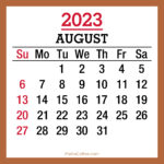 August 2023 Monthly Calendar with Holidays, Printable Free, Beige, Sunday Start