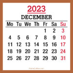 December 2023 Monthly Calendar, Printable Free, Beige, Monday Start