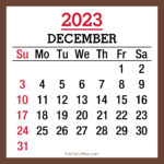 December 2023 Monthly Calendar, Printable Free, Brown, Sunday Start