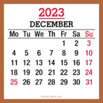 December 2023 Monthly Calendar with Holidays, Printable Free, Beige, Monday Start