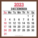 December 2023 Monthly Calendar with Holidays, Printable Free, Brown, Sunday Start