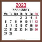 February 2023 Monthly Calendar, Printable Free, Brown, Monday Start