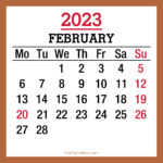 February 2023 Monthly Calendar with Holidays, Printable Free, Beige, Monday Start