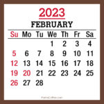 February 2023 Monthly Calendar with Holidays, Printable Free, Brown, Sunday Start
