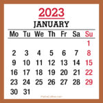 January 2023 Monthly Calendar, Printable Free, Beige, Monday Start