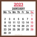 January 2023 Monthly Calendar, Printable Free, Brown, Monday Start