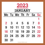 January 2023 Monthly Calendar with Holidays, Printable Free, Beige, Monday Start