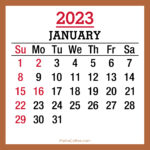 January 2023 Monthly Calendar with Holidays, Printable Free, Beige, Sunday Start