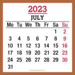July 2023 Monthly Calendar, Printable Free, Beige, Monday Start