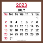July 2023 Monthly Calendar, Printable Free, Brown, Sunday Start