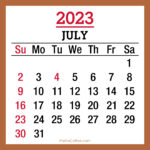 July 2023 Monthly Calendar with Holidays, Printable Free, Beige, Sunday Start