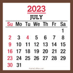 July 2023 Monthly Calendar with Holidays, Printable Free, Brown, Sunday Start