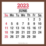 June 2023 Monthly Calendar, Printable Free, Brown, Sunday Start