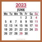 June 2023 Monthly Calendar with Holidays, Printable Free, Beige, Monday Start