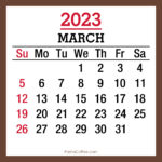 March 2023 Monthly Calendar with Holidays, Printable Free, Brown, Sunday Start