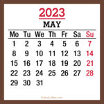 May 2023 Monthly Calendar, Printable Free, Brown, Monday Start