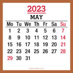 May 2023 Monthly Calendar with Holidays, Printable Free, Beige, Monday Start