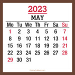 May 2023 Monthly Calendar with UK Holidays, Printable Free, Brown