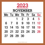 November 2023 Monthly Calendar, Printable Free, Beige, Monday Start