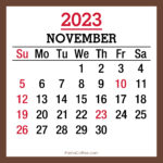 November 2023 Monthly Calendar with Holidays, Printable Free, Brown, Sunday Start