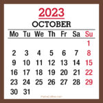 October 2023 Monthly Calendar, Printable Free, Brown, Monday Start