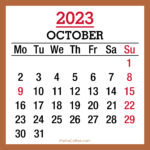 October 2023 Monthly Calendar with Holidays, Printable Free, Beige, Monday Start