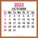 October 2023 Monthly Calendar with Holidays, Printable Free, Beige, Sunday Start