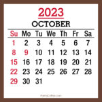 October 2023 Monthly Calendar with Holidays, Printable Free, Brown, Sunday Start
