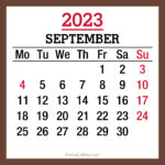 September 2023 Monthly Calendar with Holidays, Printable Free, Brown, Monday Start