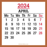 April 2024 Monthly Calendar, Printable Free, Beige, Monday Start