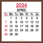April 2024 Monthly Calendar, Printable Free, Brown, Sunday Start