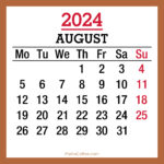 August 2024 Monthly Calendar, Printable Free, Beige, Monday Start