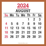 August 2024 Monthly Calendar with Holidays, Printable Free, Beige, Sunday Start