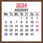 August 2024 Monthly Calendar with UK Holidays, Printable Free, Brown