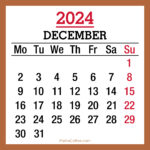 December 2024 Monthly Calendar, Printable Free, Beige, Monday Start