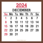 December 2024 Monthly Calendar, Printable Free, Brown, Sunday Start